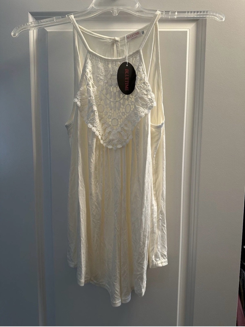 Blue time Lace Yoke Cream Halter Tank Top NWT Size M